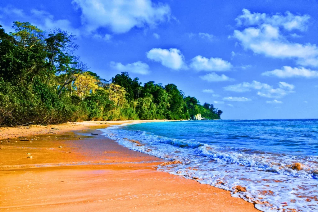 Pristine white sands meeting turquoise waters at Radhanagar Beach - ranked among Asia's best beaches in Andaman honeymoon packages